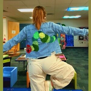 For The Republic Blue Jean Jacket with Green and Red Patch